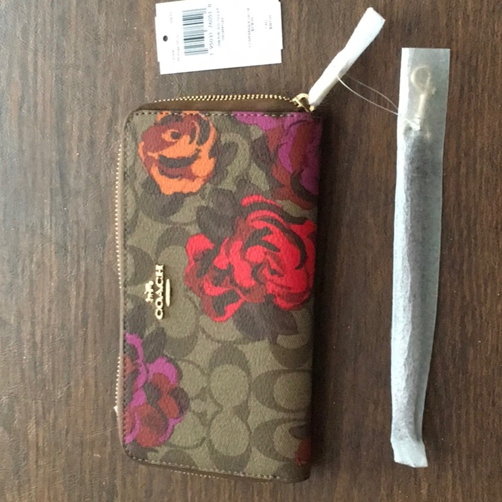 Coach large zipper wallet with flowers